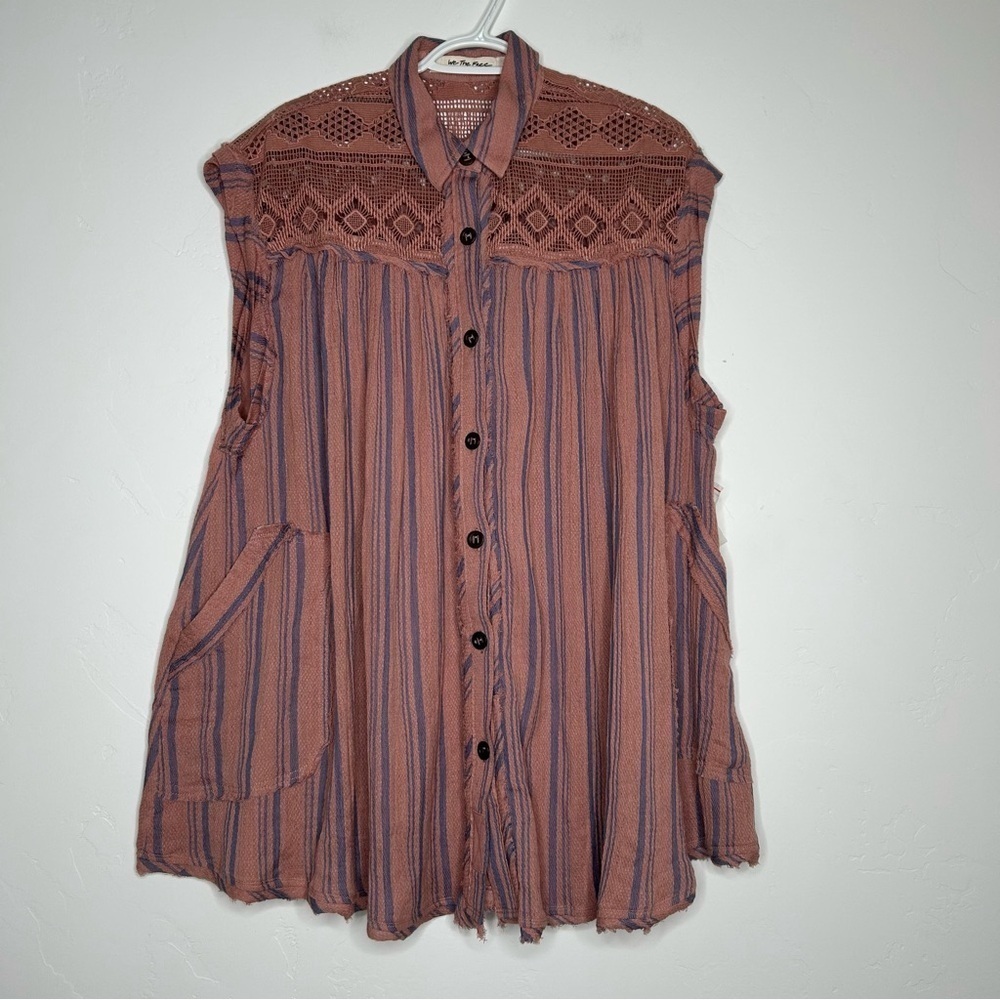 NWT‎ We The Free Button Down Tunic Top Boxy Trapeze Babydoll Fit Top Size Small